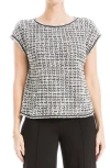 Max Studio Extended Cap Sleeve Tweed Knit Top In Black/cream Tweed