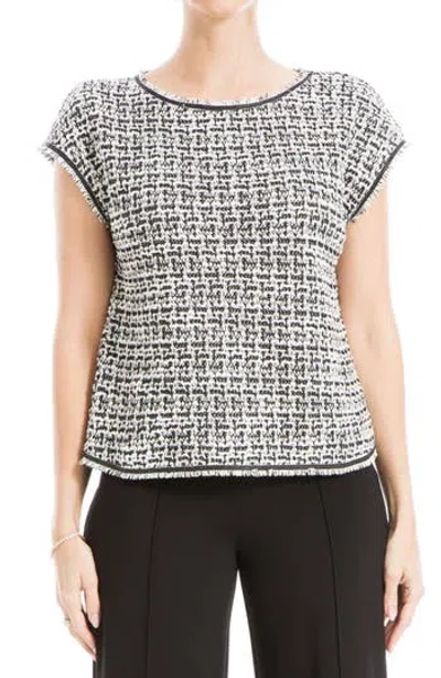 Max Studio Extended Cap Sleeve Tweed Knit Top In Black/cream Tweed