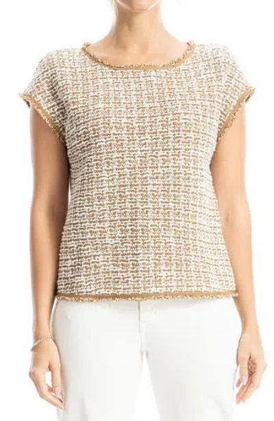 Max Studio Extended Cap Sleeve Tweed Knit Top In Camel/ivory