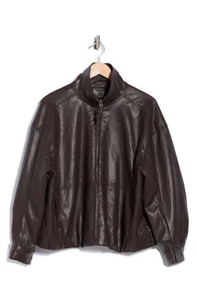 Max Studio Faux Leather Bomber Jacket In Brown