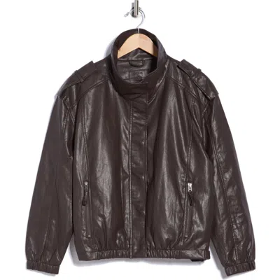 Max Studio Faux Leather Bomber Jacket In Brown