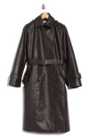 Max Studio Faux Leather Long Trench Coat In Brown