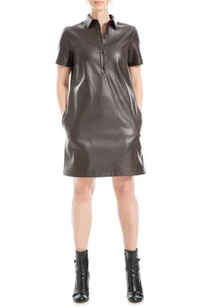 Max Studio Faux Leather Short Sleeve Shirtdress In Chocolate