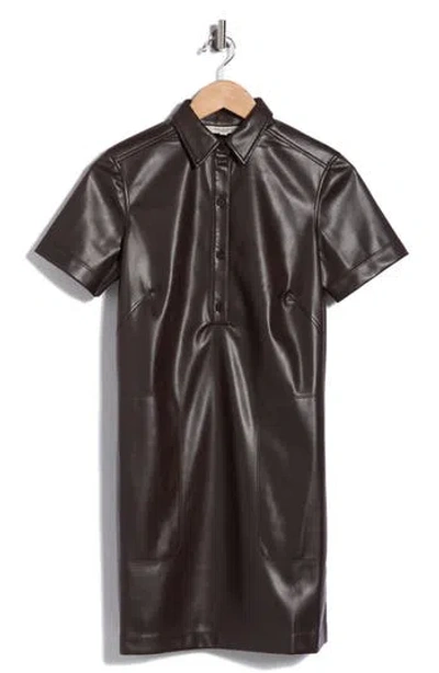 Max Studio Faux Leather Short Sleeve Shirtdress In Brown