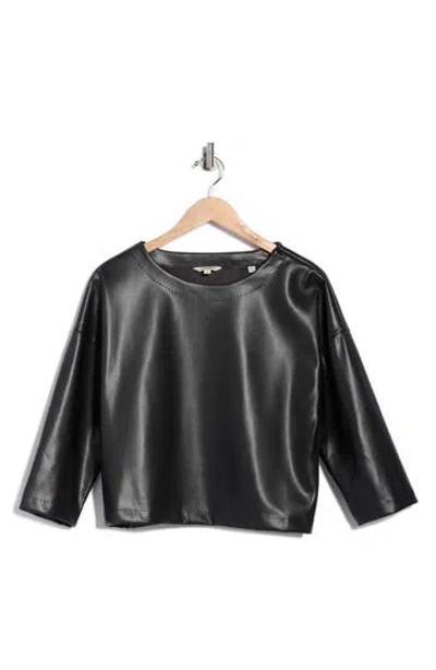 Max Studio Faux Leather Top In Black