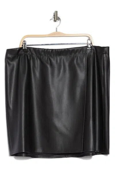 Max Studio Faux Leather Wrap Miniskirt In Black