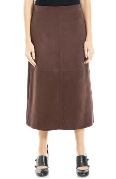 Max Studio Faux Suede A-line Midi Skirt In Brown