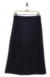 Max Studio Faux Suede A-line Midi Skirt In Dark Navy