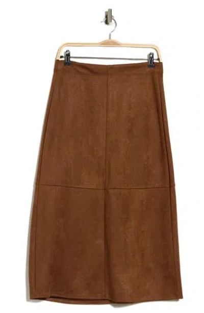 Max Studio Faux Suede A-line Midi Skirt In Brown