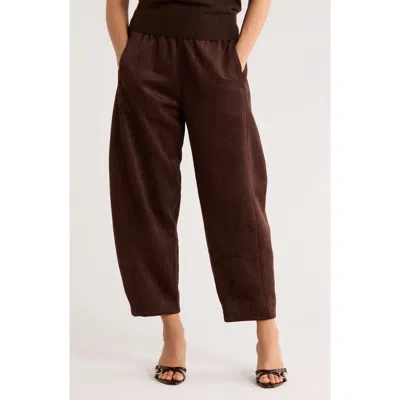 Max Studio Faux Suede Barrel Pants In Dk Brown