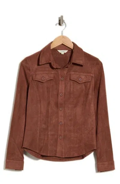 Max Studio Faux Suede Button Front Shirt In Auburn