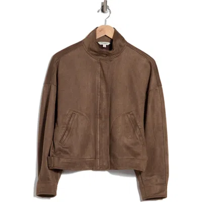 Max Studio Faux Suede Full Zip Jacket In Brown