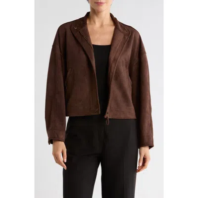 Max Studio Faux Suede Full Zip Jacket In Green