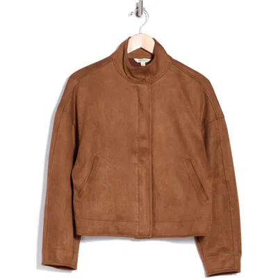Max Studio Faux Suede Full Zip Jacket In Saddle
