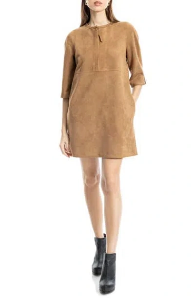 Max Studio Faux Suede Half Zip Shift Dress In Brown