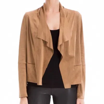Max Studio Faux Suede Open Front Jacket In Tan In Multi