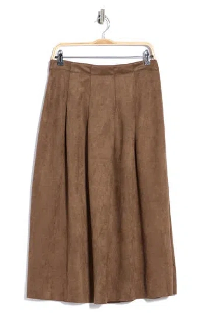 Max Studio Faux Suede Pleated Skirt In Bark