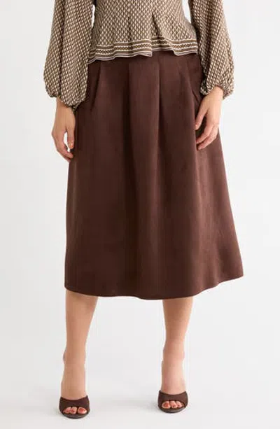 Max Studio Faux Suede Pleated Skirt In Dk Brown