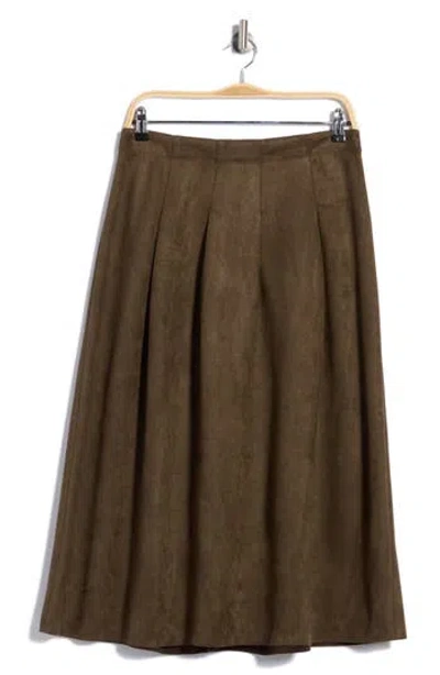 Max Studio Faux Suede Pleated Skirt In Loden-loden