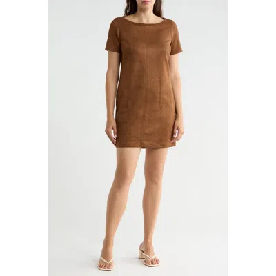 Max Studio Faux Suede Shift Dress In Brown