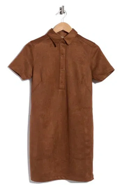 Max Studio Faux Suede Shirtdress In Brown