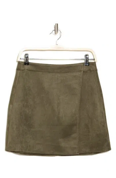 Max Studio Faux Suede Wrap Miniskirt In Army