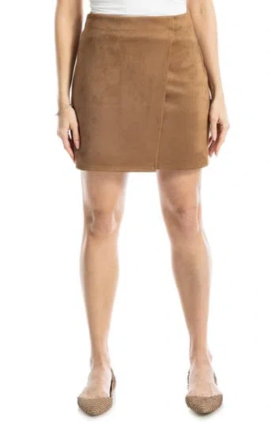 Max Studio Faux Suede Wrap Miniskirt In Brown