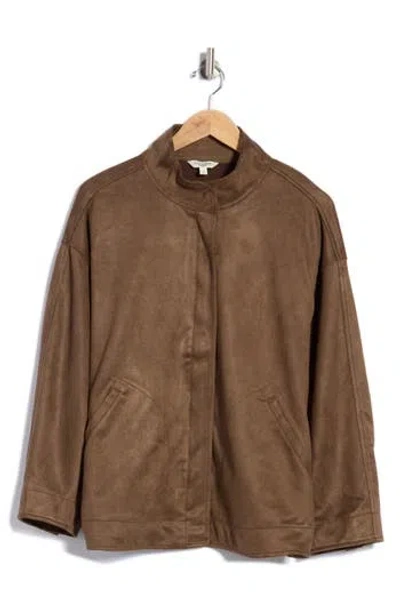 Max Studio Faux Suede Zip Jacket In Brown
