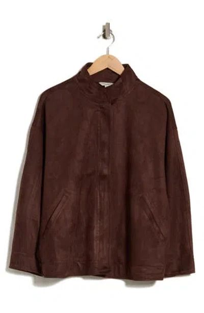 Max Studio Faux Suede Zip Jacket In Brown