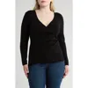 Max Studio Faux Wrap Knit Sweater In Black