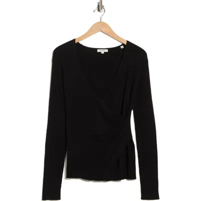 Max Studio Faux Wrap Knit Sweater In Black