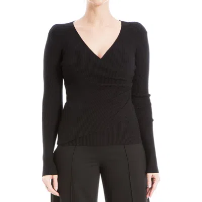 Max Studio Faux Wrap Knit Sweater In Black