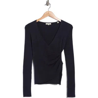 Max Studio Faux Wrap Knit Sweater In Blue