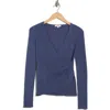 Max Studio Faux Wrap Knit Sweater In Blue