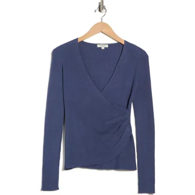 Max Studio Faux Wrap Knit Sweater In Blue