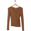 Max Studio Faux Wrap Knit Sweater In Brown
