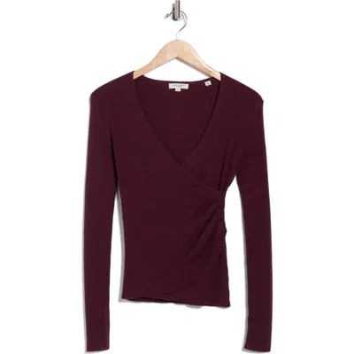 Max Studio Faux Wrap Knit Sweater In Brown
