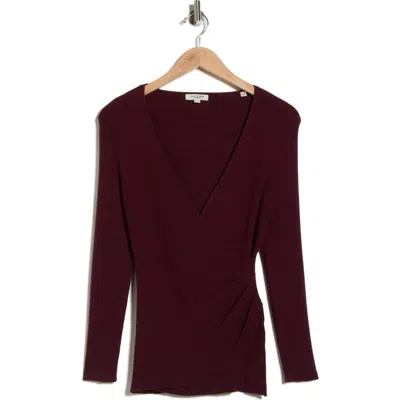 Max Studio Faux Wrap Knit Sweater In Brown