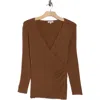 Max Studio Faux Wrap Knit Sweater In Brown