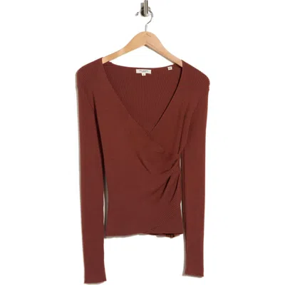 Max Studio Faux Wrap Knit Sweater In Brown