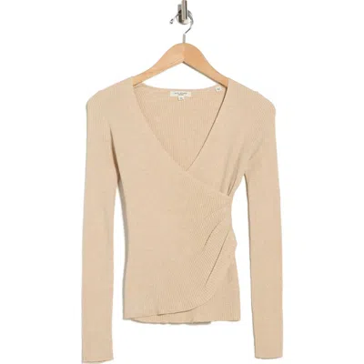 Max Studio Faux Wrap Knit Sweater In Neutral