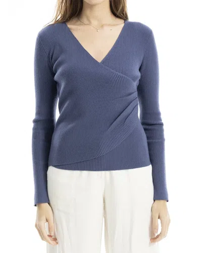 Max Studio Faux Wrap Vneck Sweater In Blue