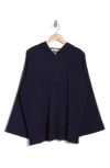 Max Studio Fine Gauge Hooded Sweater In Dark Navy/off White
