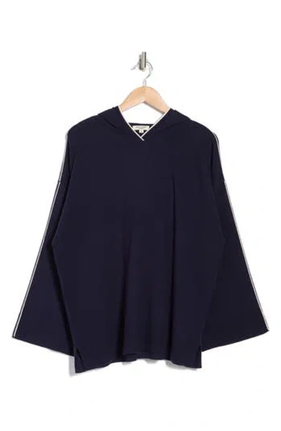 Max Studio Fine Gauge Hooded Sweater In Dark Navy/off White