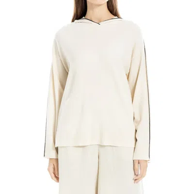 Max Studio Fine Gauge Hoodie In Ivory/black