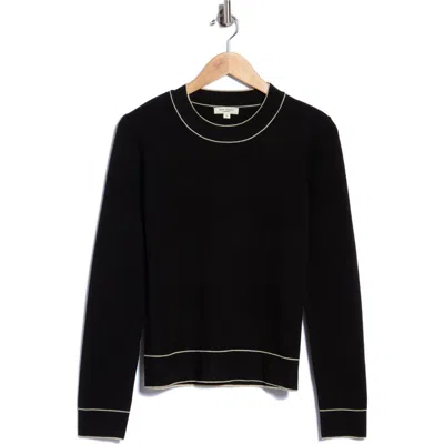 Max Studio Flat Knit Tipped Sweater In Black