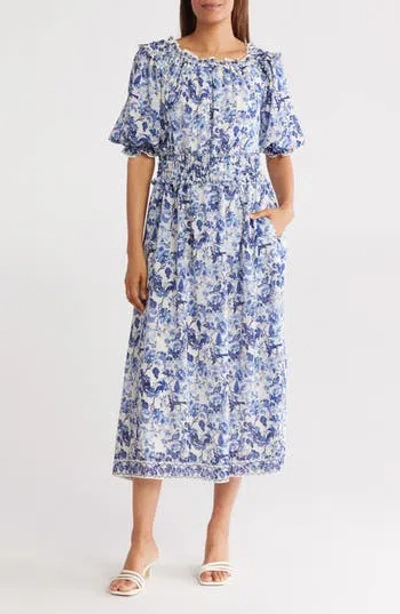 Max Studio Floral Balloon Sleeve Georgette Maxi Dress In Blue