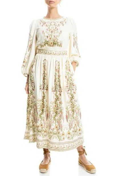 Max Studio Floral Balloon Sleeve Maxi Dress In Natural Cream Floral