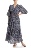 Max Studio Floral Balloon Sleeve Tiered Maxi Dress In Blue
