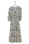 Max Studio Floral Balloon Sleeve Tiered Maxi Dress In Blue Daisy Flutter